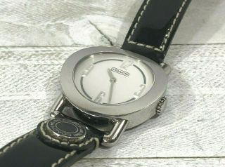 Coach 0238 Womens Analog Watch Silver Case Black Leather Band Battery 32mm