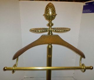 Vtg Brass Valet Butler Clothes Hanger Stand Jewelry Watch Floor Caddy Rack 54 "