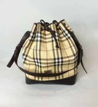 Vintage Burberry Nova Check Bucket Bag Drawstring Pvc Shoulder