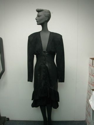 Vtg 1980s Michael Hoban North Beach Leather Black Leather & Suede Dress Sz Xs