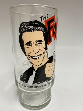 Vintage 1977 The Fonz Fonzie Happy Days Dr Pepper Glass Paramount Pictures - Rare