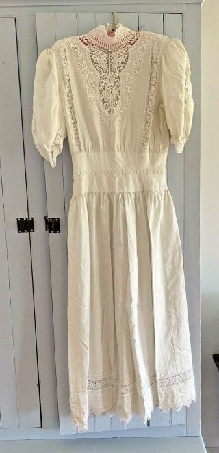 Vintage White Cotton Gunne Sax Wedding / Lawn Dress Jessica Mcclintock Size 10