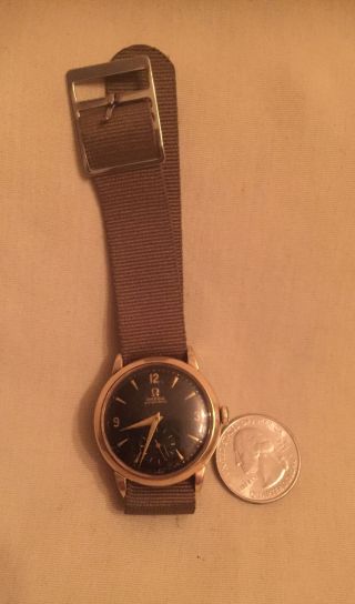Vintage Omega Automatic 14k Gold Fill Mens Watch Second Hand Black 1940s - 50s