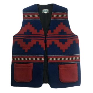 Vtg Navajo Textile Mills Wool Vest Sz L Made In Usa Multicolor