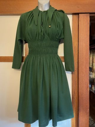 Vintage 50s Claire Mccardell By Townley Green Wool Dress