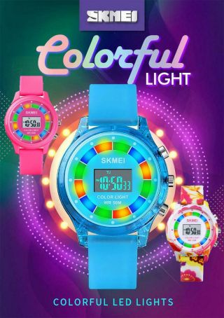 Skmei Kids Boys Girls Children Digital Watch Date Stopwatch Flashing Lights Fun