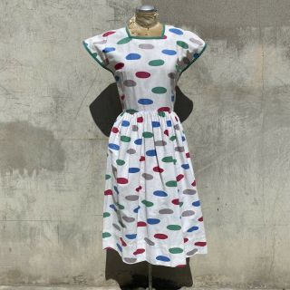 Vintage 1940s Colorful Polka Dot Print Cotton Sun Dress Twister By Lil Alice