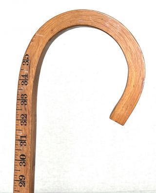 Vintage Antique 19c Wooden Measuring System Crook Handle Walking Stick Cane Old