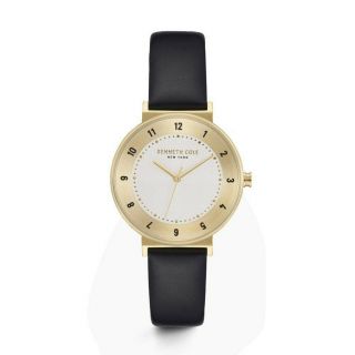 Kenneth Cole York Gold - Tone Black Leather Watch Kc50075002