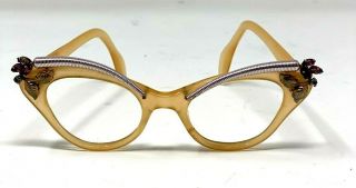 Vintage Elsa Schiaparelli Cat Eye Glasses Gold Apple Juice Honey Hollywood Glam
