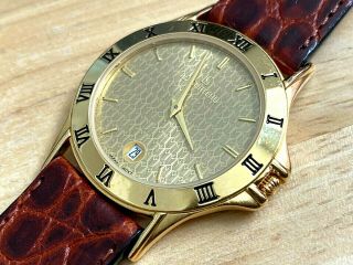 Le Chateau Men18k Gold Plated Ultra Thin Quartz Watch Hours Date Batt