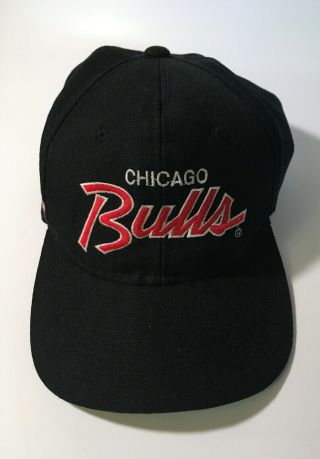 Vtg 90s Chicago Bulls Script Sports Specialties Snapback Hat Black Red Official