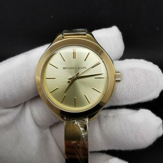 Old Stock Michael Kors Mk3455 Gold Plated Quartz Women Watch
