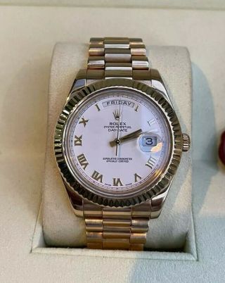 2008 Rolex Day - Date Ii 41mm President 218238 18k Yellow Gold White Roman Watch