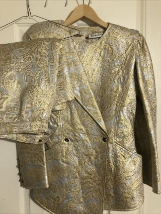 Vintage Neiman Marcus Ungaro Parallele Paris 2 Piece Gold Suit Sz 10