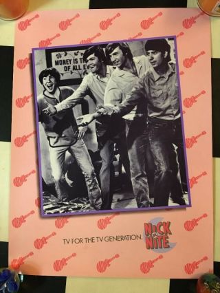 Vintage 80s The Monkees Nick At Nite Tv Promotional Poster & Rare