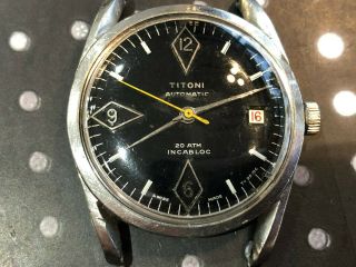 Vintage Titoni Diver Airmaster 41 Jewel Etarotor Automatic Wrist Watch Gilt Dial