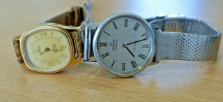 2 X Vintage Ladies Omega Deville,  2 Jewel Quartz Watches For Repair Or Spares