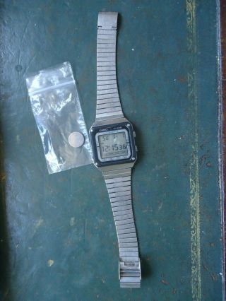 Casio Tc - 500 Vintage 1980 Digital Touch Calculator Watch Steel Case Strap