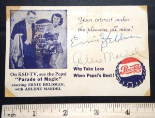 1950s Ksd - Tv Pepsi Parade Of Magic Card Signed By Ernie Heldman & Arlene Mardel