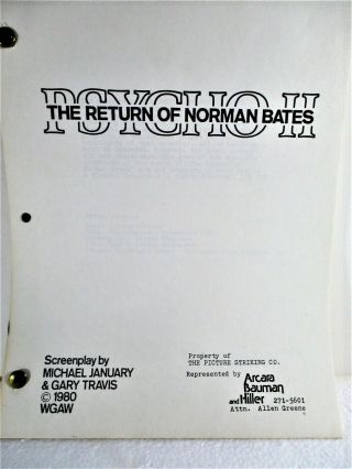 Movie " Psycho Ii,  The Return Of Norman Bates " Screenplay,  1980