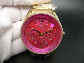 Old Stock Fossil Bq1682 Day Date Gold Plated Quartz Women Watch