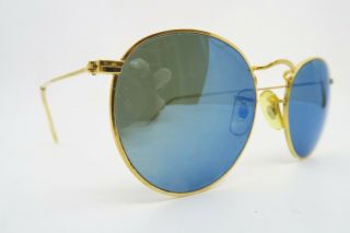 Vintage B&l Ray Ban Round Metals Sunglasses Etched Blue Mirror Usa