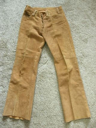Vintage Levi’s - Big E - Suede Leather Tan Pants Ex 1960 Western Boot Flair Cut