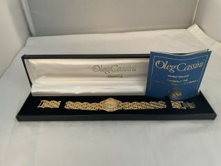 Vintage Oleg Cassini Wrist Quartz Watches Gold Tone Unisex Watch W/diamond
