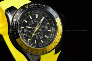 Invicta Men 50mm Aviator Lemon Yellow Black Chronograph Silicone Strap Ss Watch