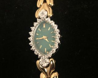 Vintage Pulsar Emerald Green Ladies Watch Dressy Gold Bracelet