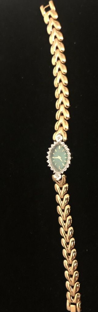 Vintage Pulsar Emerald Green Ladies Watch Dressy Gold Bracelet 2