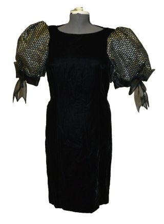Rimini Neiman Marcus Vintage 80s Black Velvet Poof Sleeve Prom Party Dress Sz 14