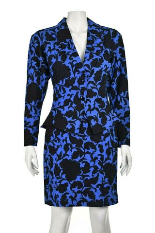 Emanuel Ungaro Vintage Royal Blue & Black Faille Peplum Suit Size 4 - 6