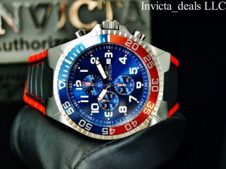 Invicta Mens 52mm Pro Diver Turbo Chronograph Blue Dial Black/red Tone Ss Watch