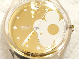 Vintage Swatch 5 Petal Joy 2004 Swiss Made Quartz Date Watch Gold Dial Women 