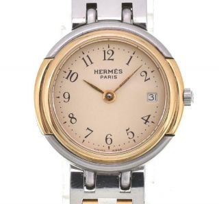 Hermes Windsor Gold Plated/stainless Steel Ivory Dial Quartz Men 