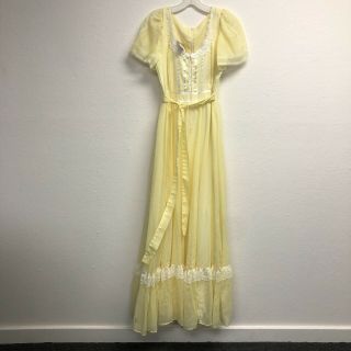 Vintage 70s Gunne Sax Dress Prairie Maxi Yellow Cotton Lace Cottagecore Size 13