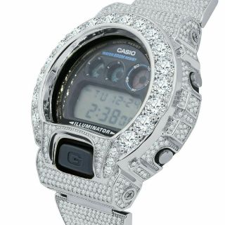 Custom Casio G - Shock Dw 6900 Solitaire Bezel Watch 18k White Gold Tone Unisex