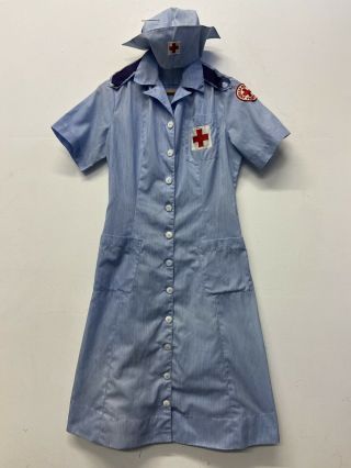 Wwii American Red Cross Nurse Dress Home Service Corp Military Uniform L - 12 Hat