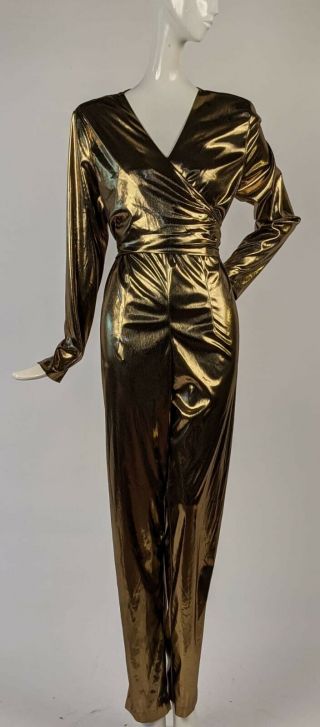 Glam Gold Vintage 1980’s Liquid Gold Jumpsuit By Frederick’s Of Hollywood