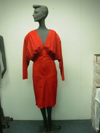 Vtg 1980s Michael Hoban North Beach Leather Red Suede Dress Wopen Cape Back Sz S