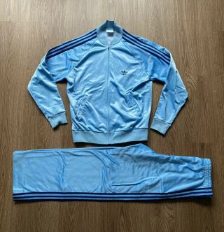 Vtg Adidas Keyrolan Atp Blue 3 Stripes Trefoil Track Suit Jacket Pants Usa Large