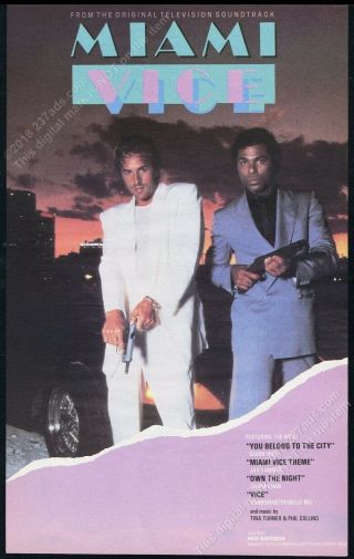1985 Miami Vice Tv Show Crockett Tubbs Color Photo Big Vintage Print Ad