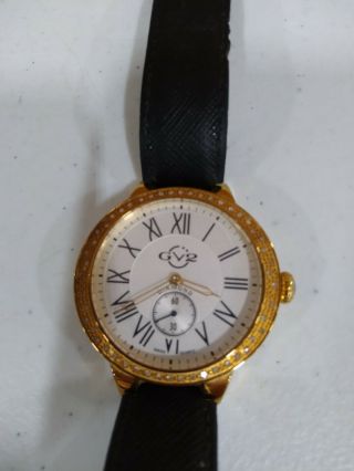 Gv2 By Gevril Astor Womens Diamond Swiss Quartz Black Leather Strap Watch,  9107
