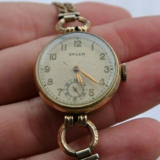 Rare Vintage Antique Gruen Wind Up Watch Wristwatch Gold Filled 1920 