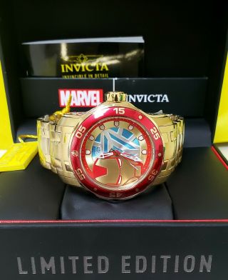 Invicta Marvel Iron Man Limited Ed.  Pro Diver Scuba Red Blue Gold Dial Watch