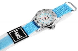 Damen Kinder Sport Armbanduhr Textil Klettband Klettverschluss Silber/hellblau