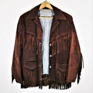 Vintage 60s 70s Suede Leather Fringe Jacket Vtg Hippy Boho Western Usa Sz 10