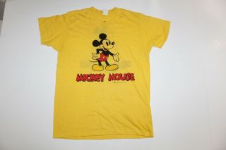 Vtg 70s Disney Tropix Togs Mickey Mouse Double Sided T Shirt M Yellow Club Tee